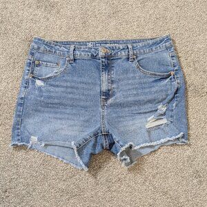 NO BOUNDARIES Blue Stretch Denim Distressed Cut-Off Jean Shorts; Size 15